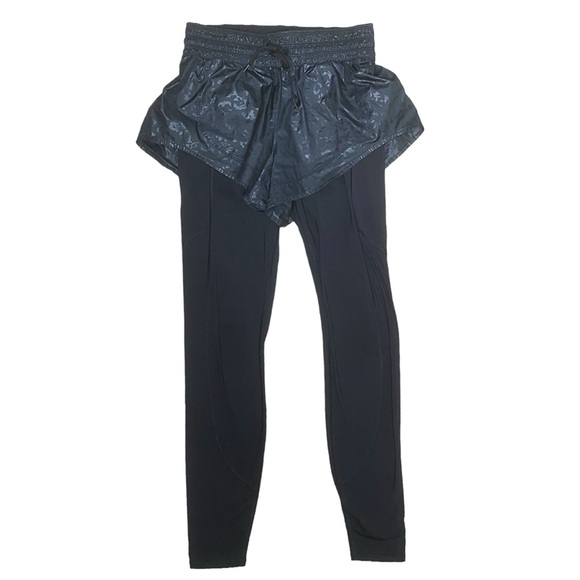 ATHLETA Black Rainier 2 in 1 Tight Leggings Shorts Athleisure Womens - Picture 3 of 10